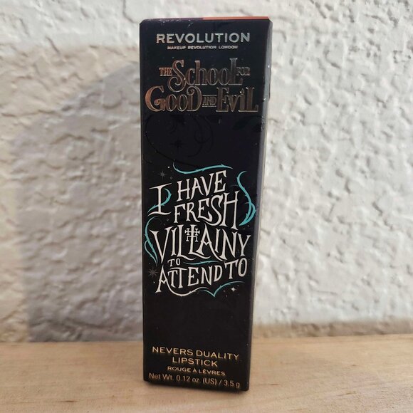 NIB Makeup Revolution x The School Of Good & Evil Lipstick - Nevers Duality NEW - Picture 1 of 3